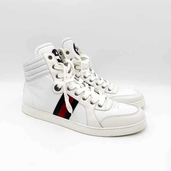Gucci Web Stripe Coda High Top White Leather Sneakers US Men’s 11.5 - Picture 2 of 15